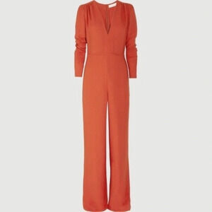Stella Mccartney Arabel Crepe Wide Leg Jumpsuit in "Flame Red" Burnt Orange Silk